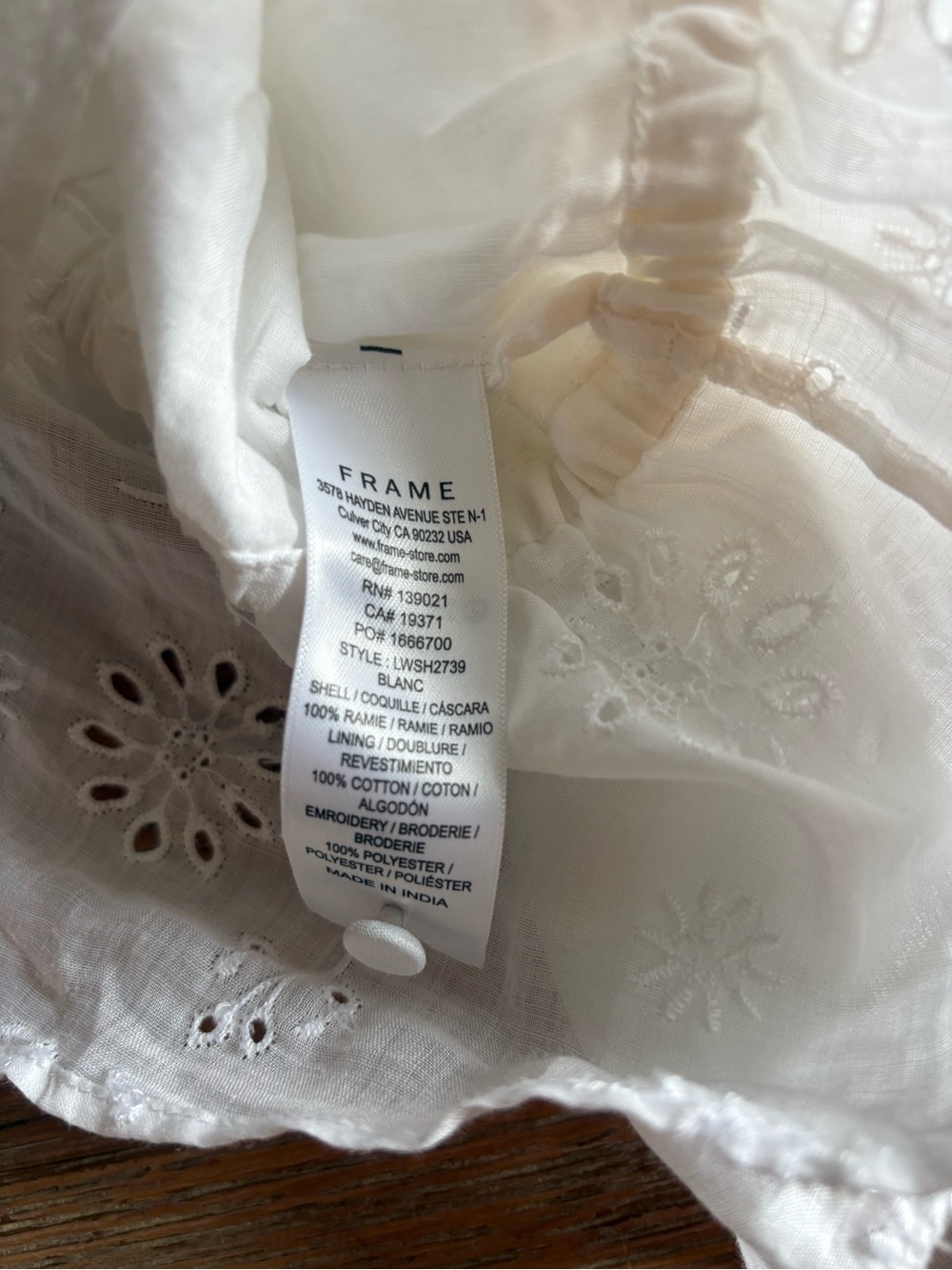 NWT FRAME White Eyelet Ruffle Blouse | Ramie | Long Sleeve | Cottagecore - Picture 5 of 5